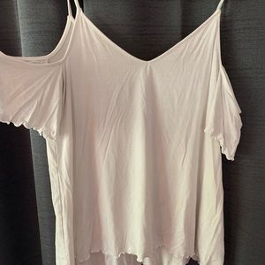 White short sleeves shirt with cut of shoulders